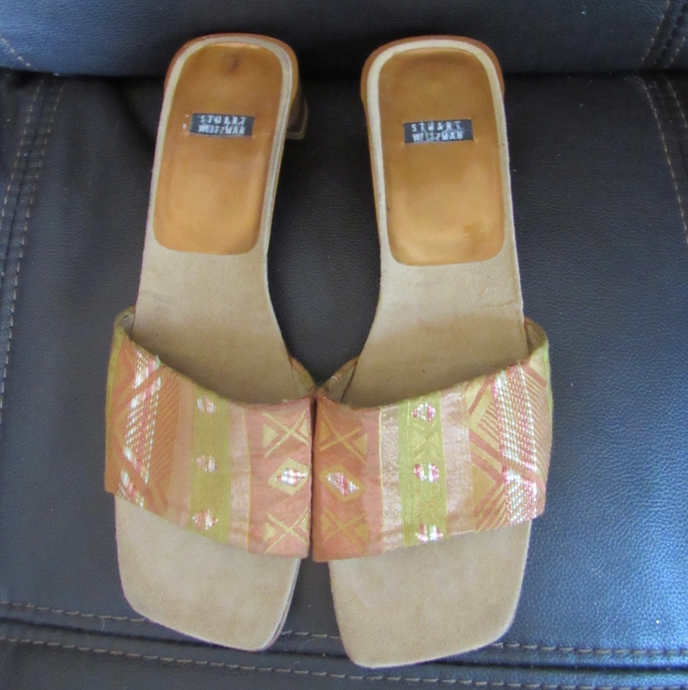 Y2k Stuart Weitzman Open Toe Fabric Mules Size 8 … - image 5